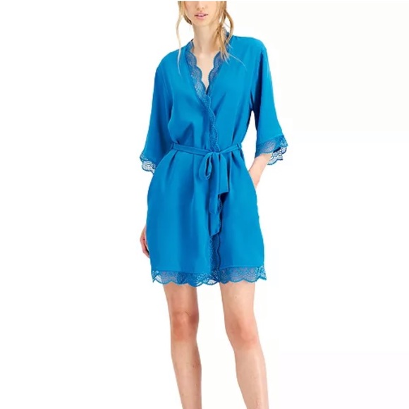 🆕INC Lace Trim Short Robe in Turkish Tile, Sz Sm - Picture 8 of 13